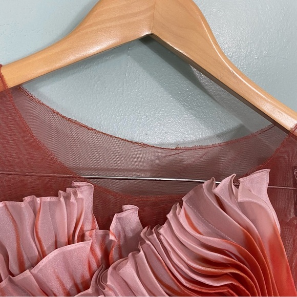 Anthropologie Geisha Designs 3D Floral Asymmetrical Dress Orange Medium - Picture 7 of 12